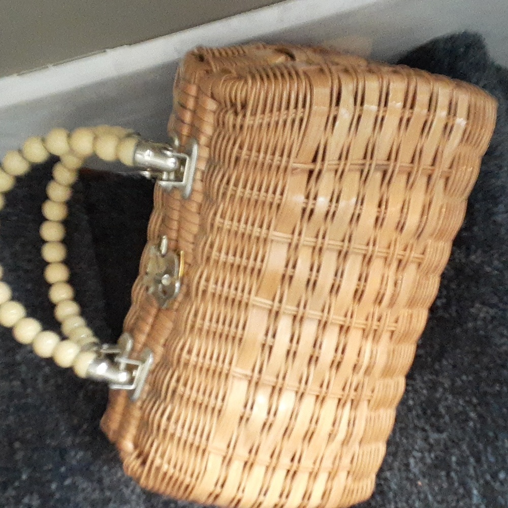 Vintage Woven Handbag with Beaded Handles
